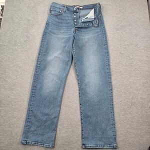 Levis Ribcage Straight Jeans Womens 32 x 32 Blue High Rise Button Fly